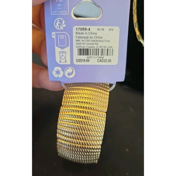 Gold tone Jewelry SET! 3 Tiered 14" Necklace, 7" Stretch Bracelet, Pair Earrings - Picture 6 of 8